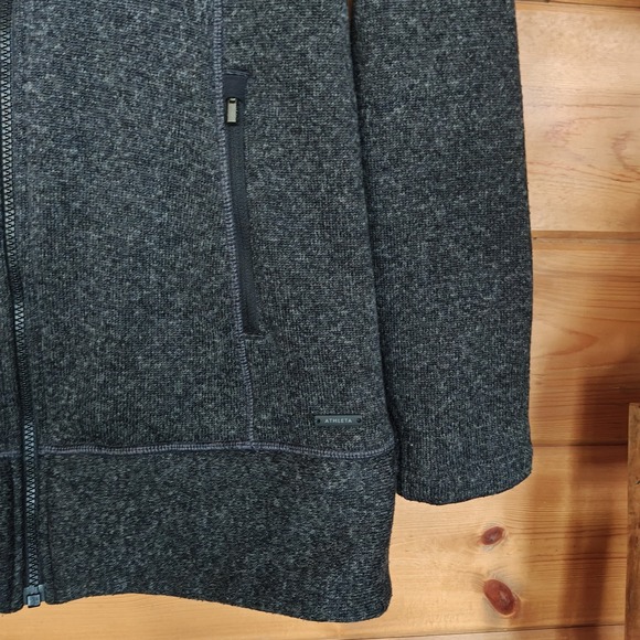 Athleta CYA Stronger Dark Gray Hooded Full Zip Fleece Jacket Long Coat Sz Small - Picture 2 of 9